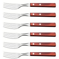 Jogo 6 Garfos Sobremesa Polywood Aço Inox Tramontina Com Cabo De Madeira Vermelho